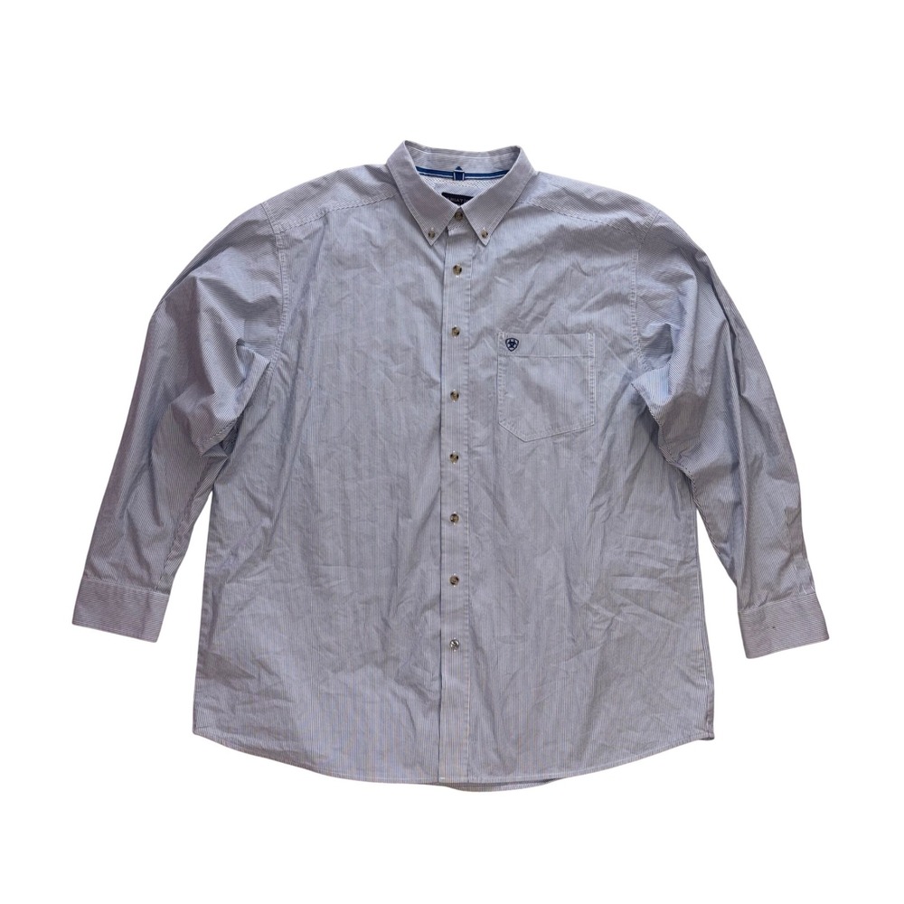 ARIAT Button Up Shirt Mens 2XL Blue Striped Pro Series Western 10023597
